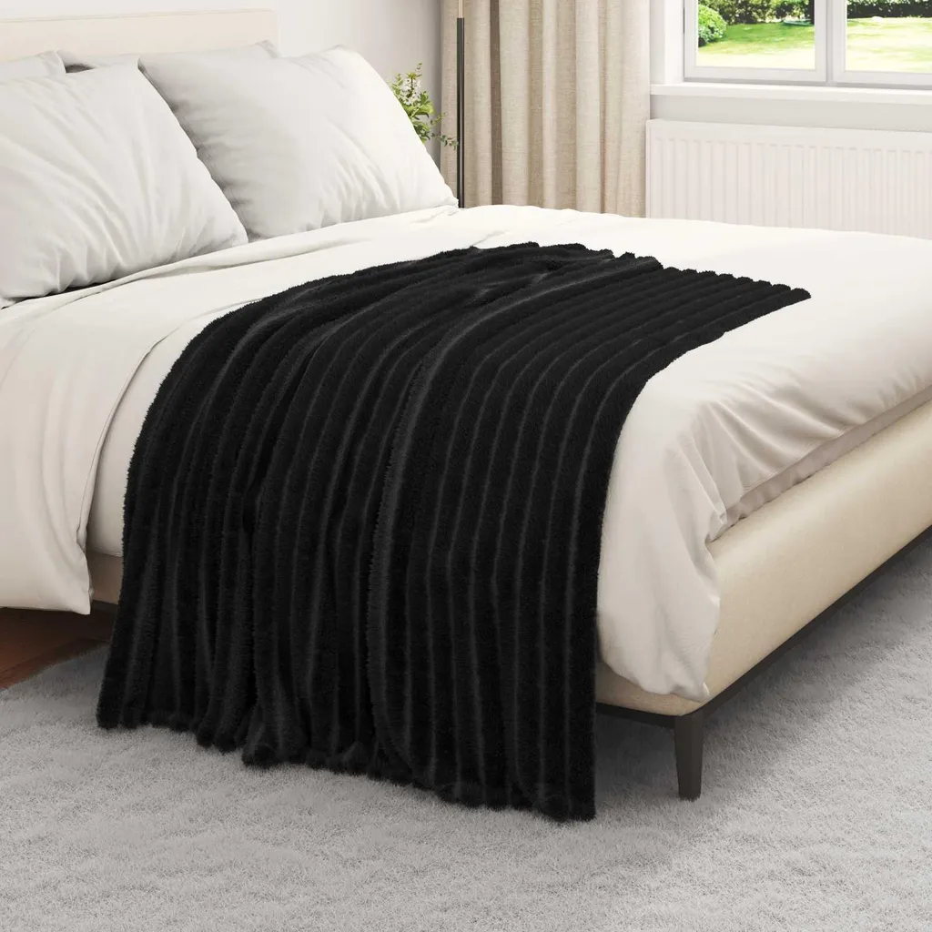 Coperta In Pile Microplush Ipoallergenica 150x150 Cm – Morbida E Calda Per Divano, Letto E Campeggio, Colore Nero