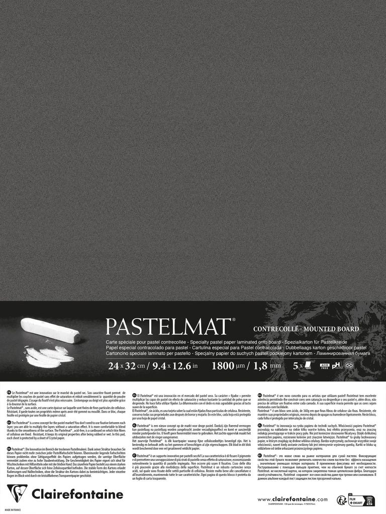 Clairefontaine Pastelmat kaschiert, 5 Bogen 24x32 cm, 360g - Anthrazit 796009C