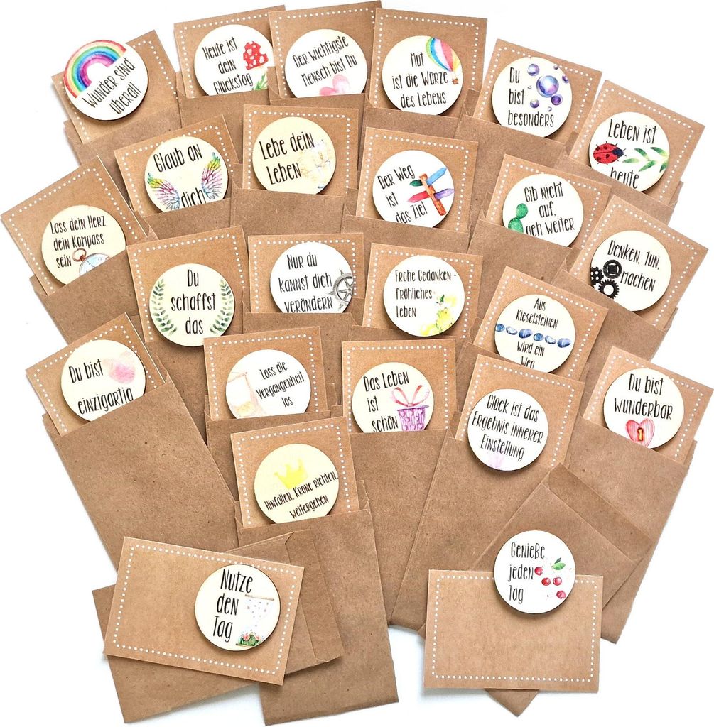 Logbuch-Verlag 24 kleine Geschenke Glückstaler mit Karte & Verpackung Motivation Affirmation Give-Aways 6,3 x 9,3 cm