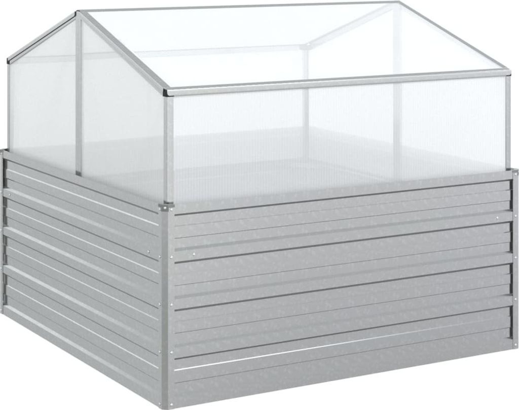 A product shot of a raised garden bed with a greenhouse top.