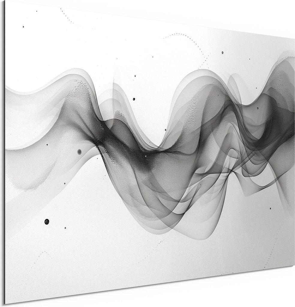 DEQORI Alu-Dibond Bild Weiß 60x40 cm 'Fließende Schwarztöne' Wandbild Metall dünn Design