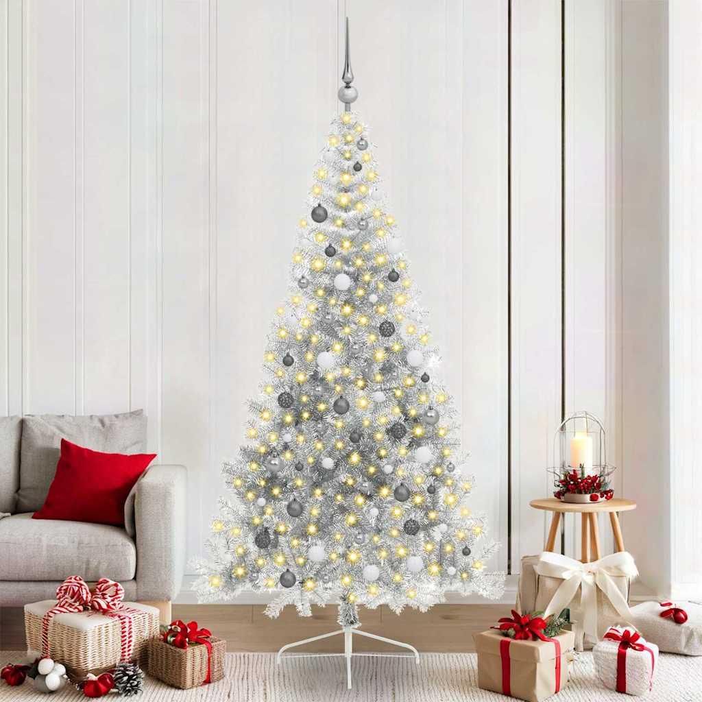 Weihnachtsbaum mit dekorativen Saitenlichtern Silber 210 cm PET, Künstliche Weihnachtsbäume Design Möbel Neu