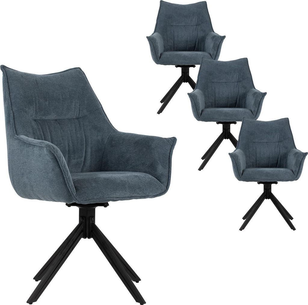 Esszimmerstuhl 4er Set Ginosa blau mit Armlehnen & Produktbild 