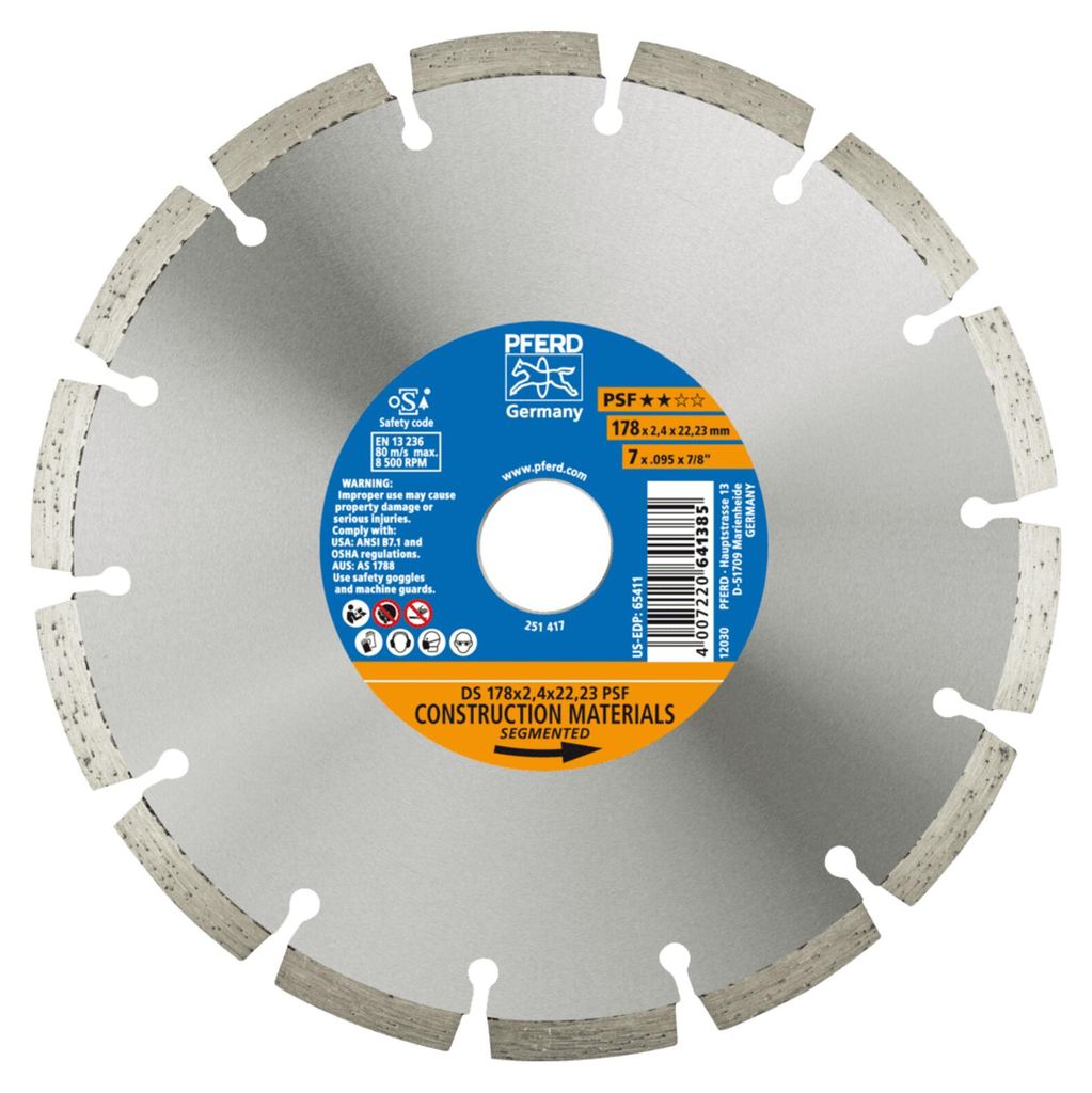 PFERD TOOLS Diamant-Trennscheibe DS 178x2,4x22,23 mm PSF für schnelles Trennen von Stein und Beton
