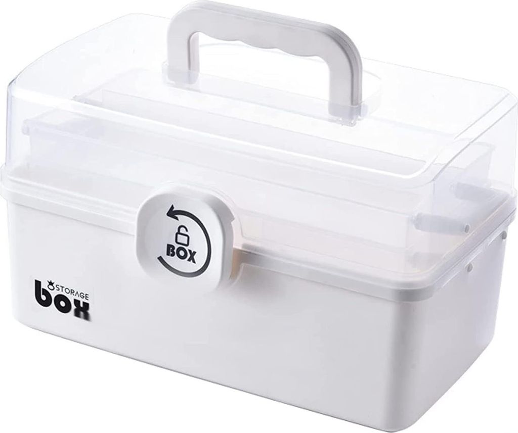 Medikamentendose mit 3 Ebenen, tragbare und faltbare Erste-Hilfe-Box - Für die Familie mit 2 Tabletts