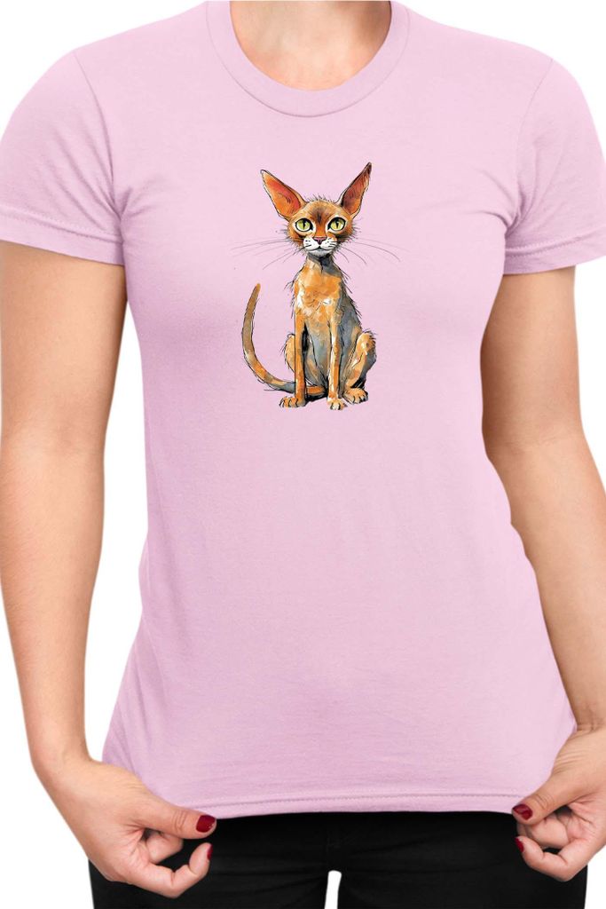 Damen T-Shirt Funny Cats Breeds Abyssinian Cat 006, Lady S / Hellrosa