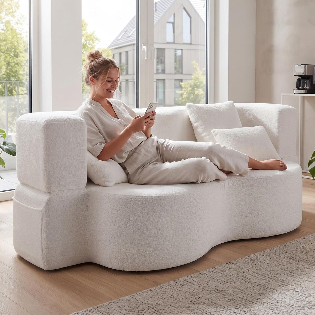 2-in-1 Bouclé Schlafsofa, modulares Bodensofa mit Kissen Produktbild 
