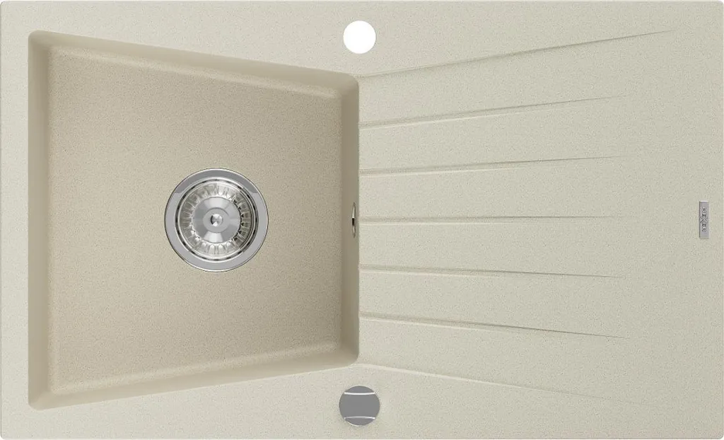 Mexen Cesar lavello in granito 1-vasca con sgocciolatoio 775 x 470 mm, beige, sifone cromato - 6514771010-69
