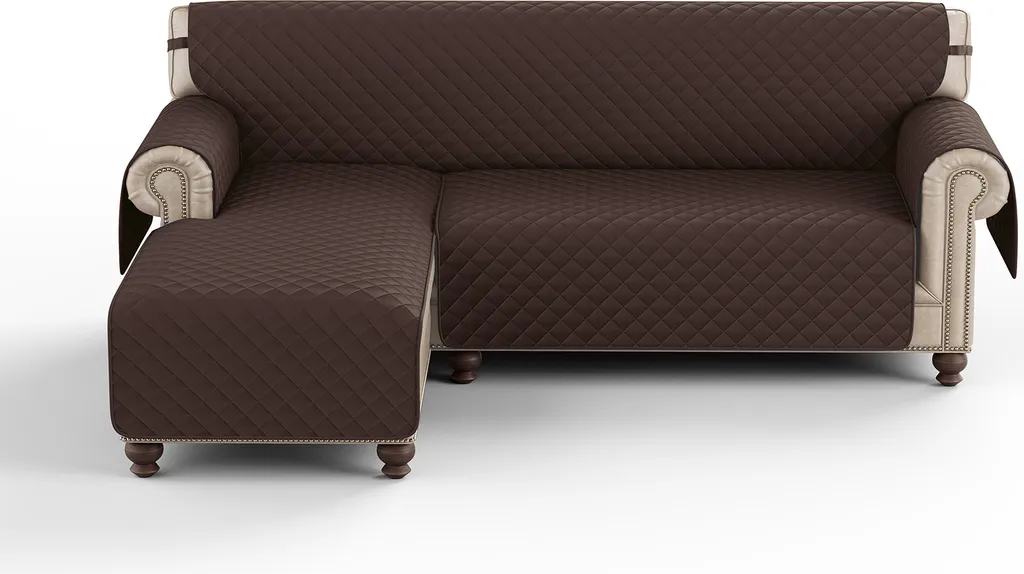 L Shape Quilted Sofa Protector Antiscivolo Impermeabile Copripoltrona Copridivano Per Poltrona Divano Reclinabile, Colore: Marrone, Taglia: M