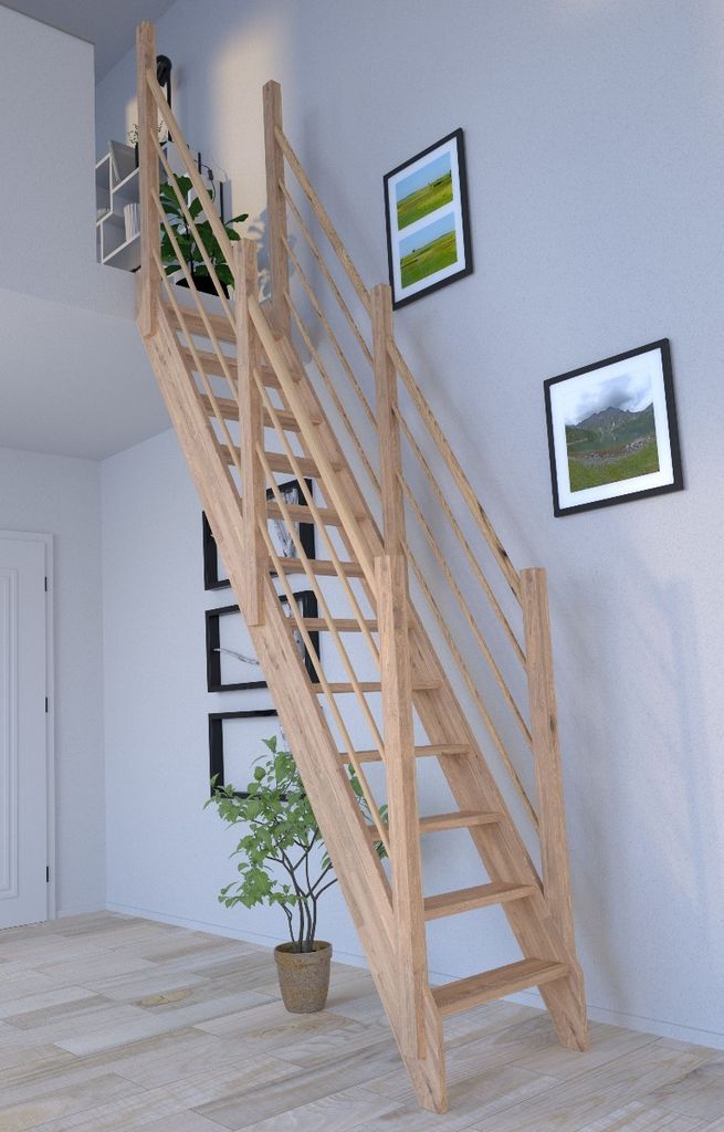 Raumspartreppe Eiche 3000 mit Holz-Holz Design Geländer beidseitig