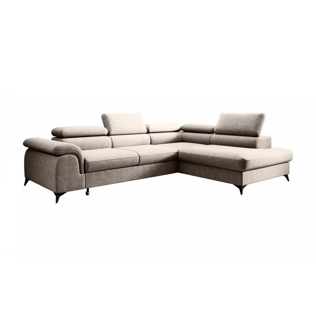 NEXT COLLECTION Ecksofa PLAZA, Verstellbare Kopfstützen, Bettwäschefach, Schlaffunktion, schlichte, elegante Form, RECHTS, Beige