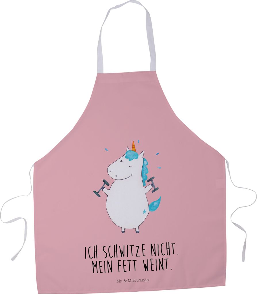 Mr. & Mrs. Panda Grillschürze Einhorn Fitness - Rot Pastell - Geschenk, Diät, Gym, Küchenzubehör, Kochschürze, Kochkleidung, Abnehmen, Latzsch...