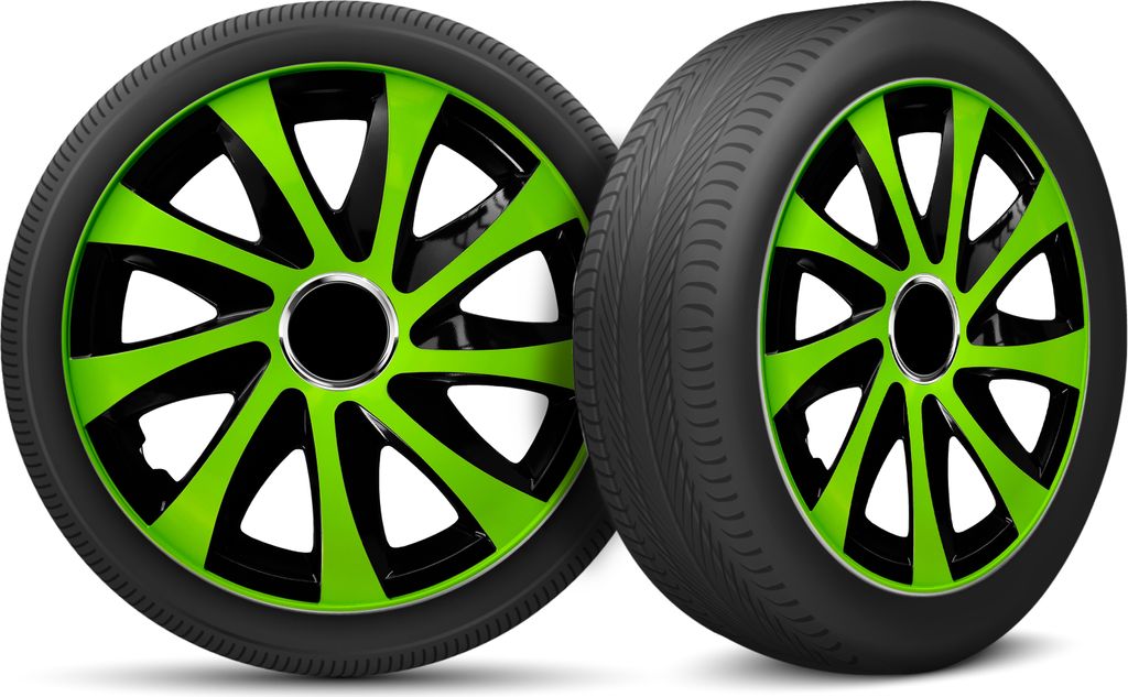 Auto Radkappen Radzierblenden 4er Set passend für alle Stahlfelgen - einstellbarer Sicherungsring - 14 Zoll - Grün Schwarz