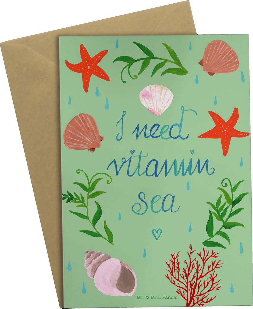 Mr. & Mrs. Panda babykarte Vitamin Sea - Geschenk, Grußkarte, Urlaub Am Meer, Schwimmen Spruch, weihnachtskarten, Dekoration, Grußkarten, Strand,...