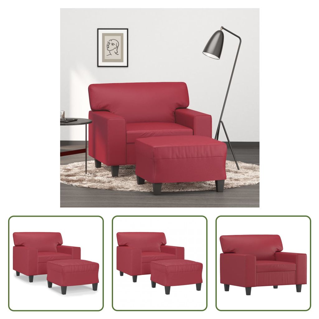 The Living Store Sessel mit Hocker Weinrot 60 cm Kunstleder