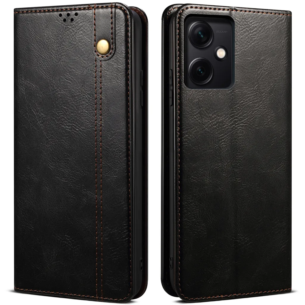 Custodia per Xiaomi Redmi Note 12, portafoglio in pelle flip case con funzione stand nero