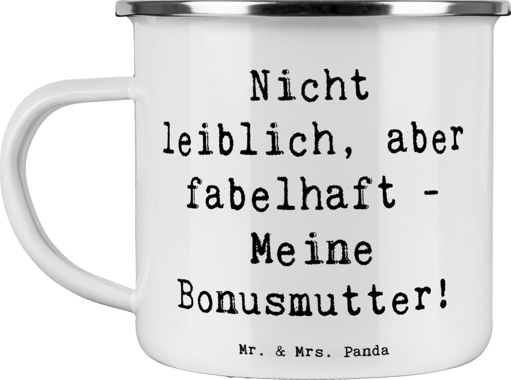 Mr. & Mrs. Panda Emaille Tasse Spruch Bonusmutter - Weiß - Geschenk, handgemacht, wanderbecher, besondere Frauen, Campingbecher, herzerwärmende S...