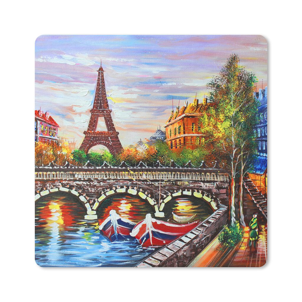 MuchoWow Mauspad Mousepad Gemälde - Öl - Eiffelturm - Paris - Wasser 30x30 cm - Mousepads - Maus Mat - Pad - Mausunterlage - Gaming