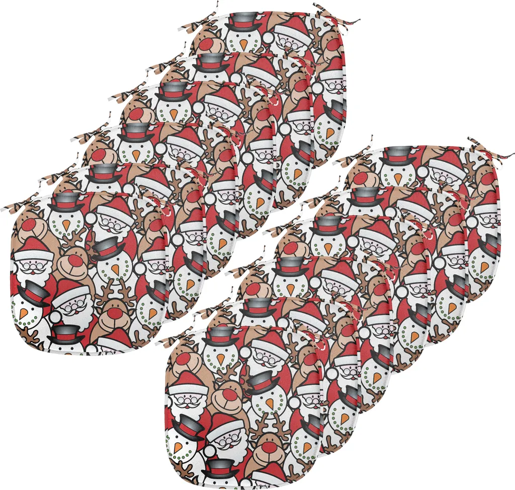 ABAKUHAUS Natale Imbottitura per sedie da sala da pranzo, Bambini renna pupazzo di neve, Cuscino decorativo impermeabile con cinturini per sedie da cucina, 40 cm x 40 cm - Confezione da 12, Marrone chiaro Bianco e Rosso