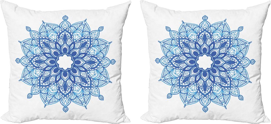 ABAKUHAUS Blauer Mandala Kissenbezug Set (2Stück), Zipfel Petals Meditation Symbol Blumen auf einfachen Hintergrund, 40 x 40 cm, Azur blau Dunkles...