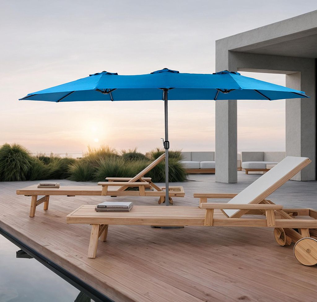 Sweiko Sonnenschirm Doppelseitiger Außenschirm Rechteckig Groß mit Kurbel,Dunkelblau