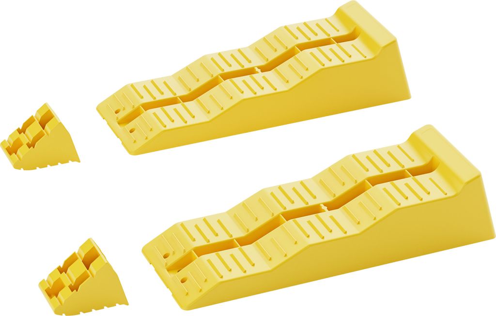 Wiltec Stufenkeile Paar 40/70/100 mm mit Stopper, Auffahrkeile 2er-Set mit 3 t Traglast, Ausgleichskeile für Wohnwagen, Wohnmobil, Camper usw.