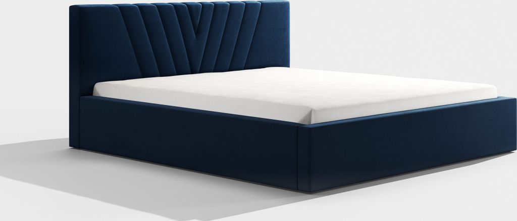 Bettrahmen ohne Matratze, - Duo 160 Dunkelblau Schlafzimmerbett, Schlafzimmermöbel, Skandinavischer Stil, Gepolstertes Bett