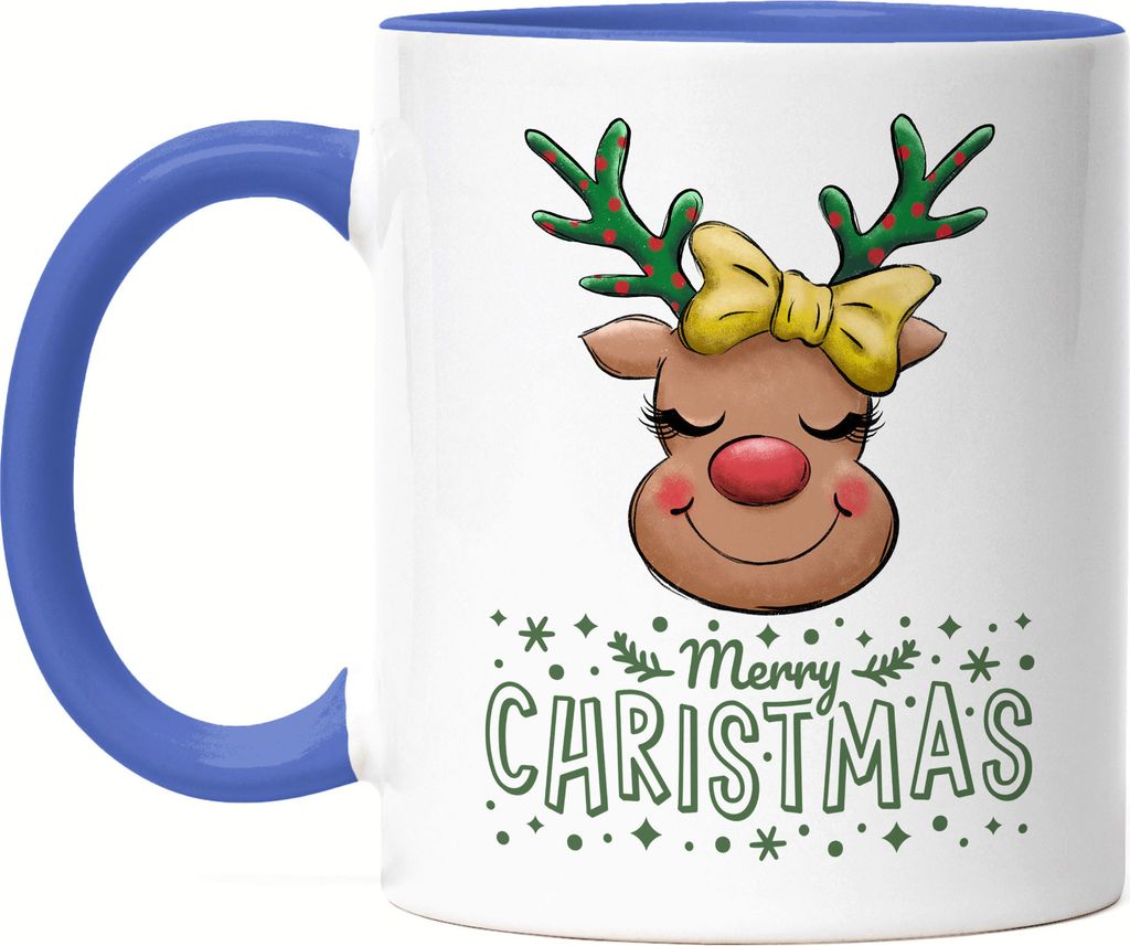 Merry Christmas Tasse Blau Geschenkidee Rentier-Fans Rudolf Süßes Motiv für Weihnachten für Familie Freunde