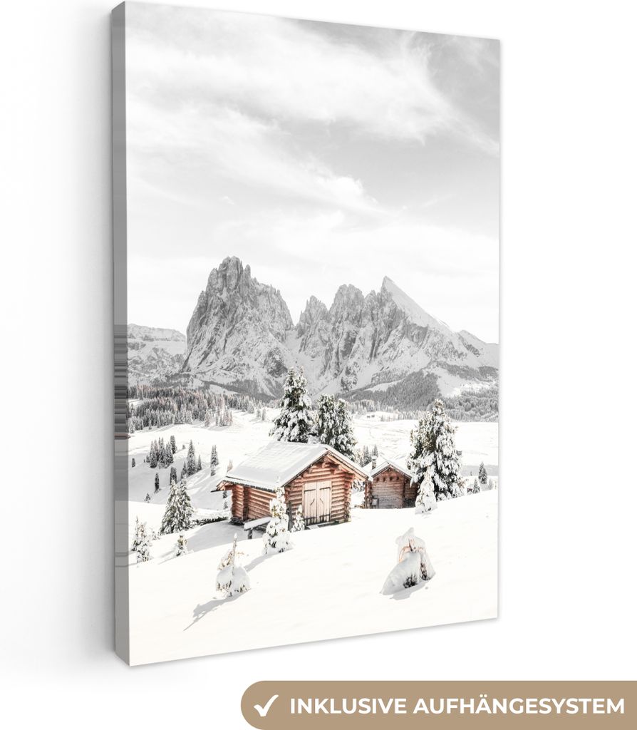MuchoWow - Leinwandbilder - Winter - Berge - Landschaft - Schnee, Wandbild, Wanddeko Bilder Wohnzimmer, 40x60 cm