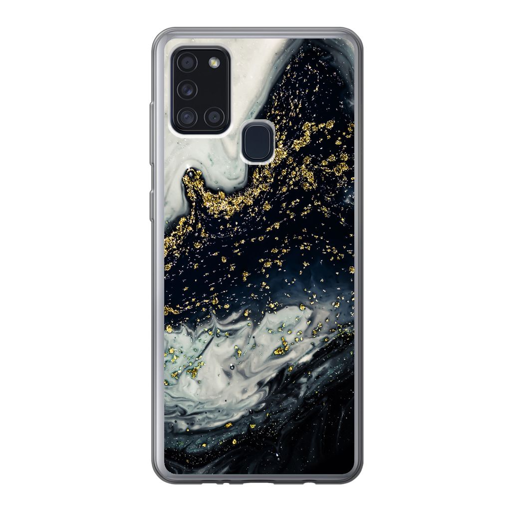 MuchoWow Handyhülle Schutzhülle Hülle für Samsung Galaxy A21s Marmor - Naturstein - Gold Silikon Softcase Handy Hülle - Hartschale