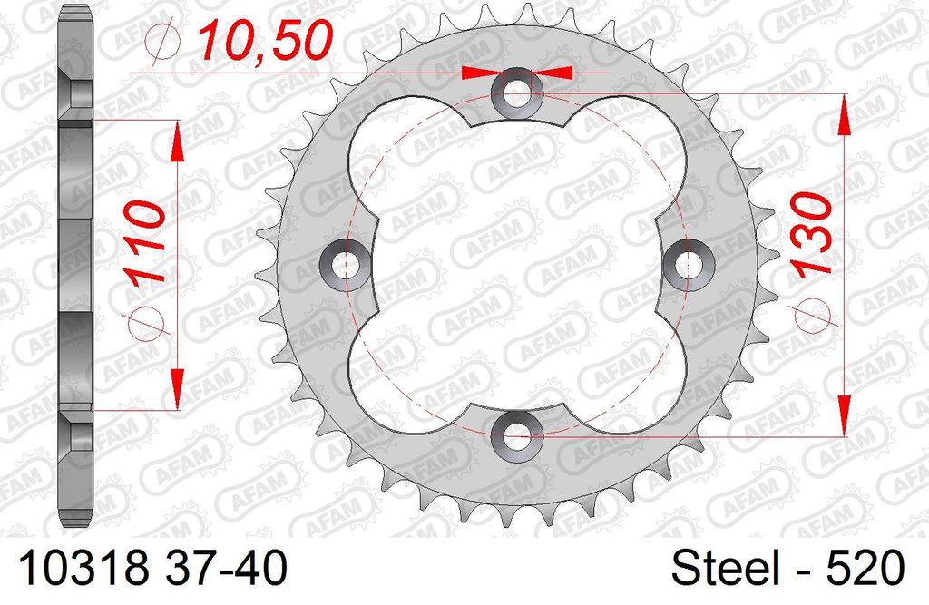 AFAM Kettenrad Stahl Standard - 520