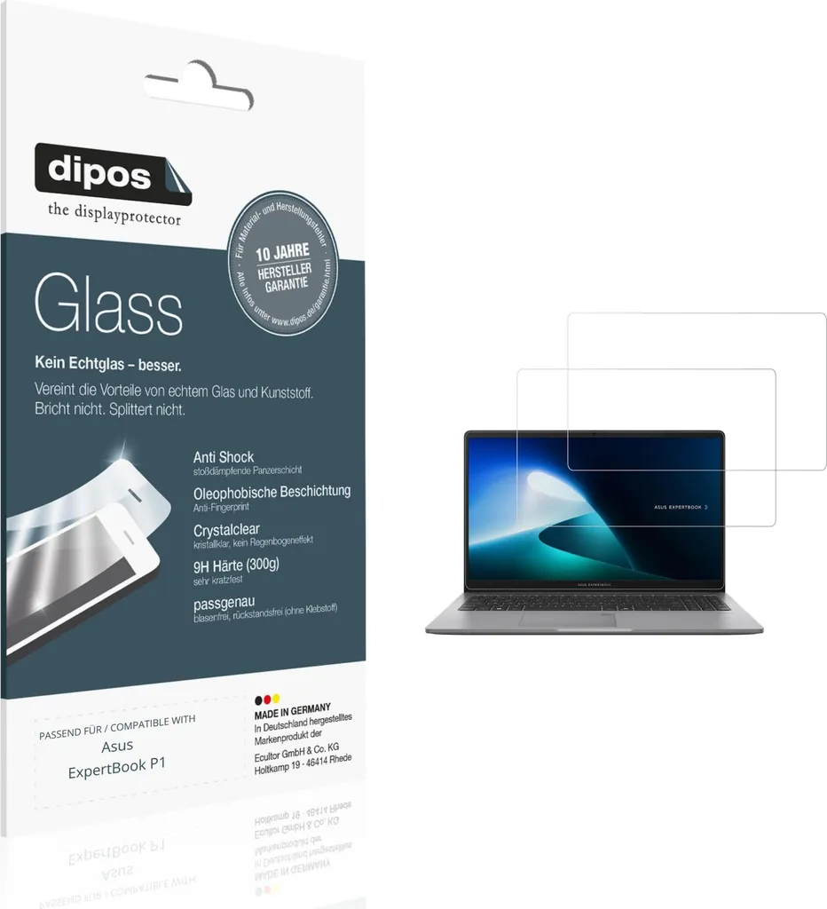 2x Pellicola Protettiva per Asus ExpertBook P1 Protezione Vetro Flessibile 9H dipos