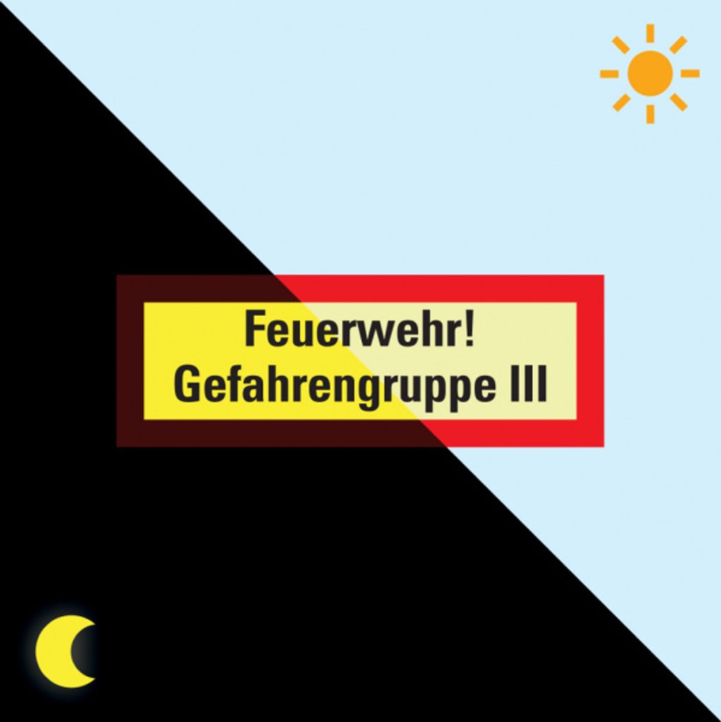 PERMALIGHT power Feuerwehrschild Feuerwehr! Gefahrengruppe III, Folie, 210x74mm