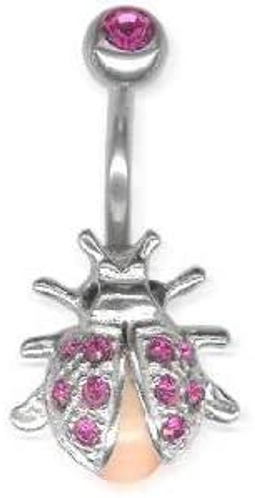 Silber Bauchnabel Piercing Käfer Beetle - Mit Kristall Elements - SBB06.Pink.Orange