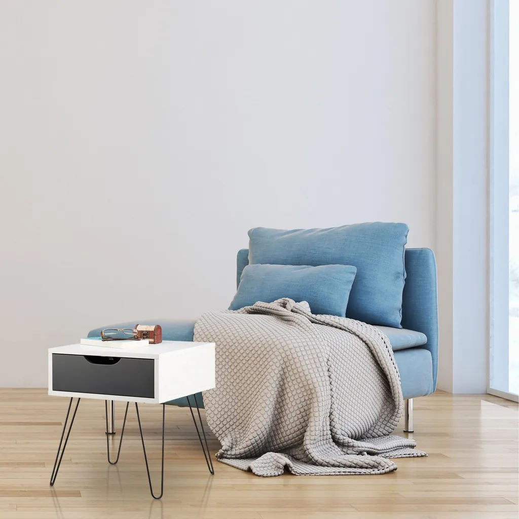 Table de nuit blanc-gris stable - Chevet robuste pour chambre à coucher