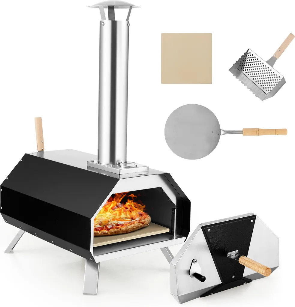 Four à pizza COSTWAY extérieur en inox avec pierre et pelle à pizza