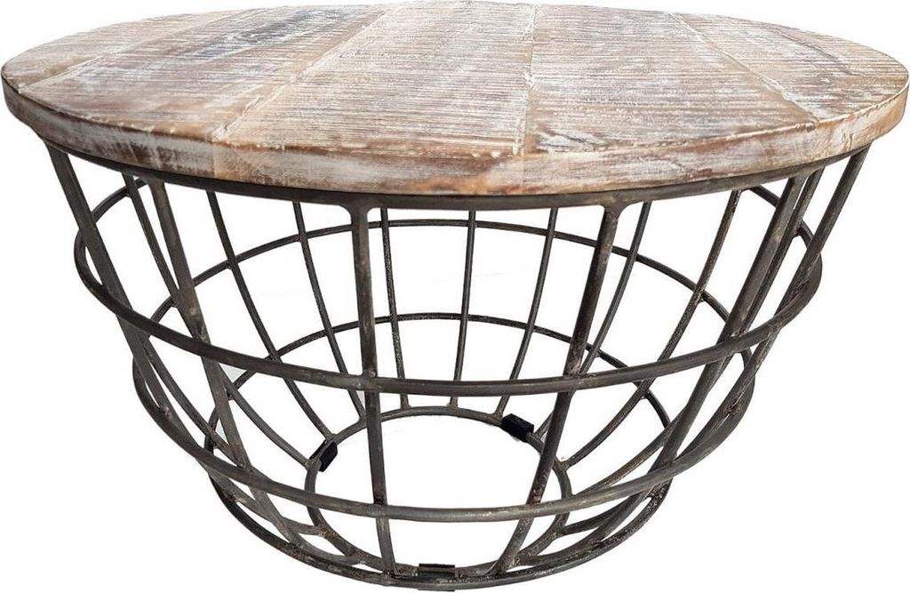 Soma Couchtisch rund Lexington ø 75 cm Metall Gitter Drahtgestell Massivholz Wohnzimmer-Tisch (BxHxL) 75 x 47 x 75 cm weiß gekälkt