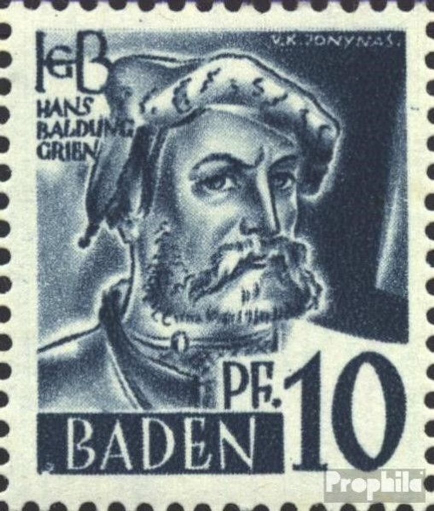 Briefmarken Franz. Zone-Baden 1947 Mi 3II Schriftband links unten beschädigt (Feld 80) postfrisch Freimarken