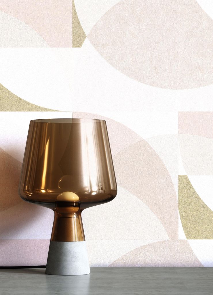 NEWROOM Tapete Rosa Vliestapete Kreise - Retrotapete Grafisch Creme Grau Muster Grafik Mustertapete Retro Grafiktapete