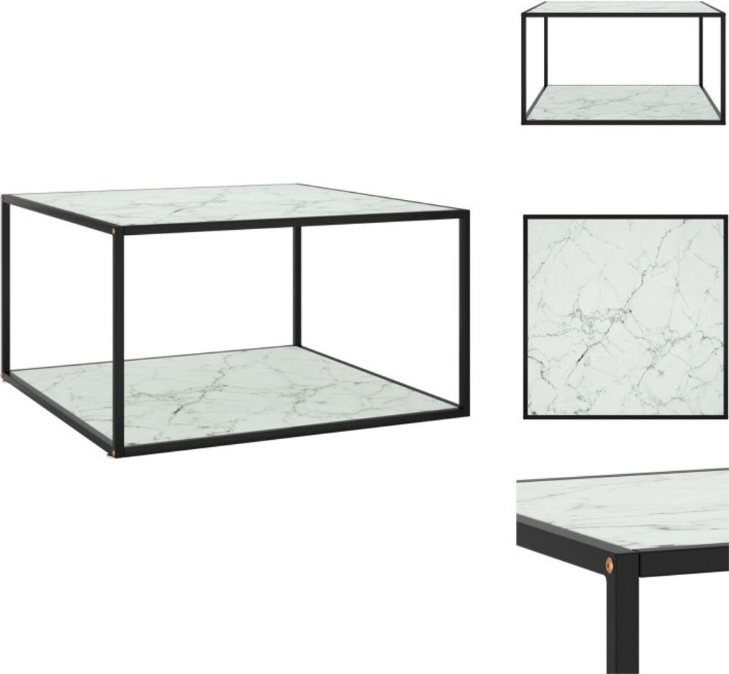 vidaXL Couchtisch Schwarz mit Weißem Glas Marmor-Optik 90x90x50 cm - Couchtische