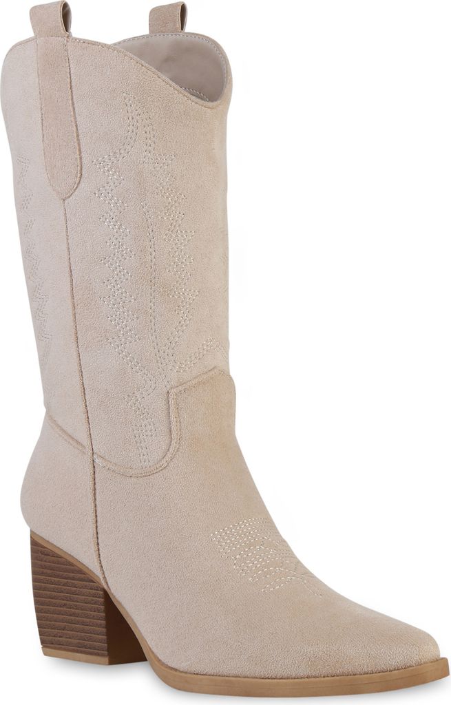 VAN HILL Damen Stiefel Cowboystiefel Stickereien Schuhe Produktbild 