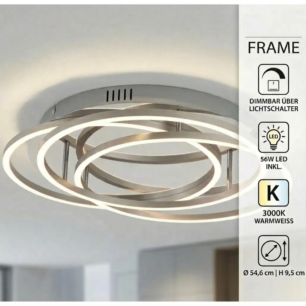 Plafonnier LED BRILONER FRAME Argent 52,5cm à Intensité Variable Mémoire