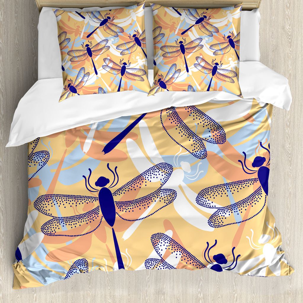 ABAKUHAUS Libelle Bettbezug, Libelle Muster Boho, Milbensicher Allergiker geeignet mit Kissenbezügen, 155 cm x 220 cm - 80 x 80 cm, Mehrfarbig