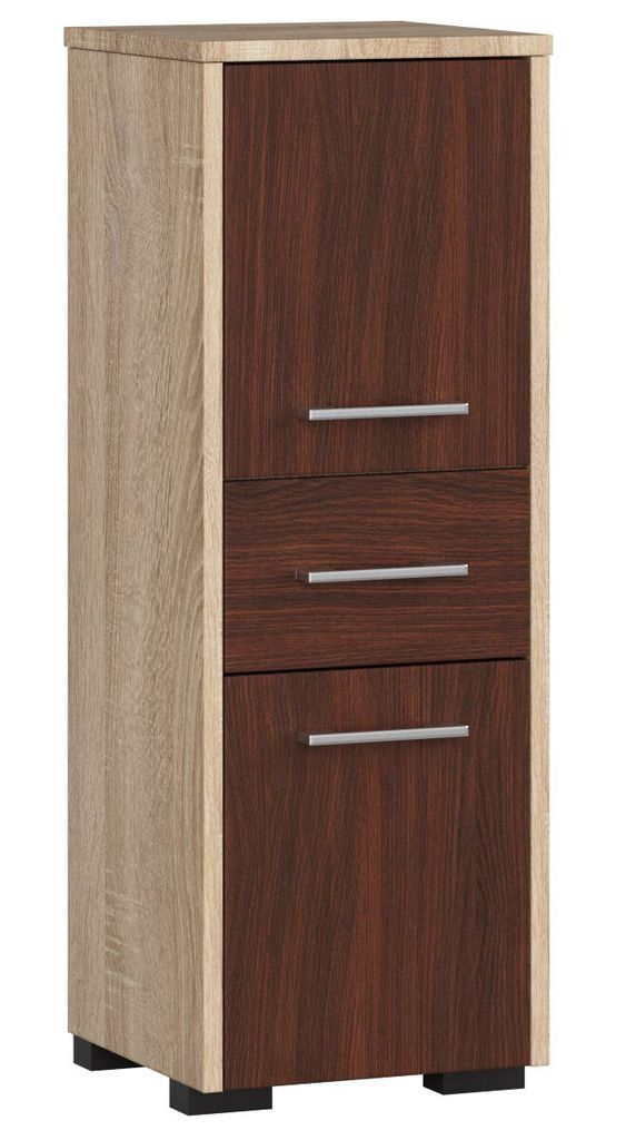 Freistehender Badezimmerschrank: eine Schublade, zwei Türen, drei Einlegeböden, Farbe: Sonoma-Eiche | Wenge, Möbelmaße: B: 30 cm, H: 85 cm, T: ...