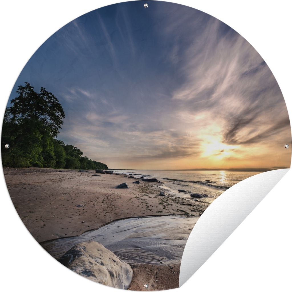 MuchoWow Gartenposter Outdoor-Poster Rund Estland - Strand - Sonne Ø 90 cm Gartendeko Rundes Poster draußen
