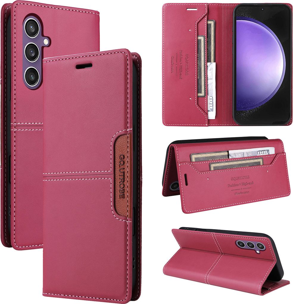 Handyhülle für Samsung Galaxy A34 Hülle, Leder Flip Wallet Kartenfach Stand Schutzhülle Rot