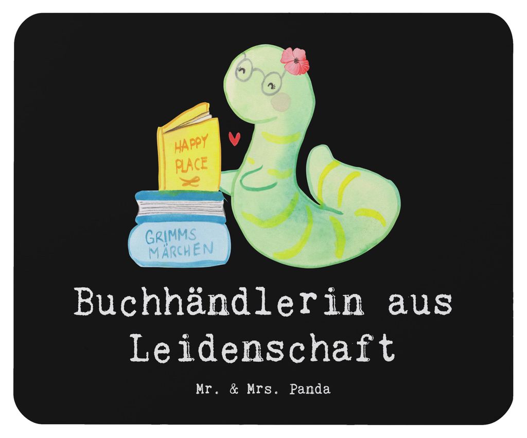 Mr. & Mrs. Panda Mouse Pad Buchhändlerin Leidenschaft - Schwarz - Geschenk, pc mousepad, laptop mauspad, Beruf, Buchhandlung, Bibliothekarin, mous...