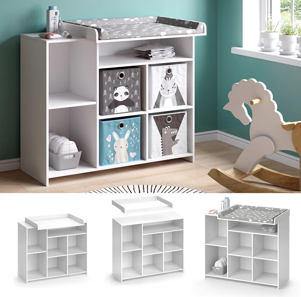 Table à langer commode blanche avec rangements pliants Vicco Oskar