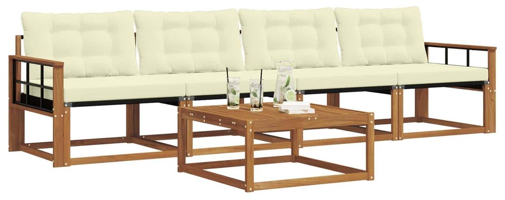 vidaXL Outdoor-Sofagarnitur mit Kissen 5 pcs Natur und Creme