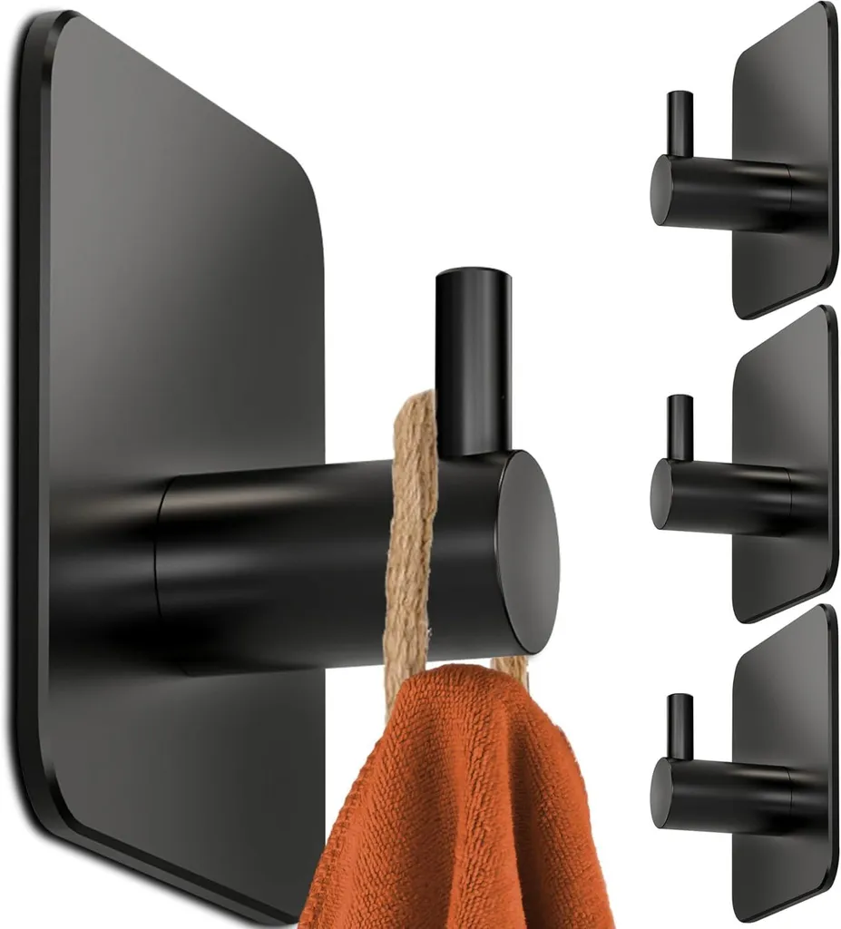 Crochets porte-serviettes inox 304 noir - 6kg+ - Sans perçage (x4)